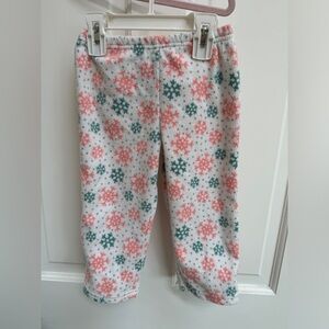 Carter’s 2T Girls White, Green & Peach Snowflake Winter Fleece Pajama Pants